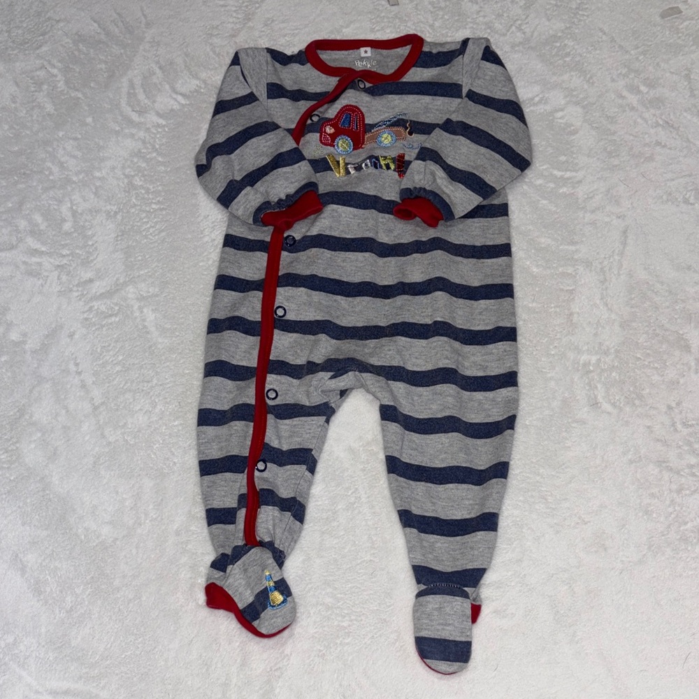 (2 for $10) PEKKLE Striped Gray and Red Kids One Piece footie: sleeper
